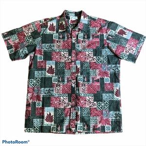 Malihini Hawaiian Button Up Shirt XL Gray Red S/S